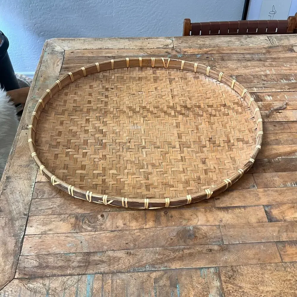 Traditional Handmade Woven Bamboo Rattan Tray Basket 23